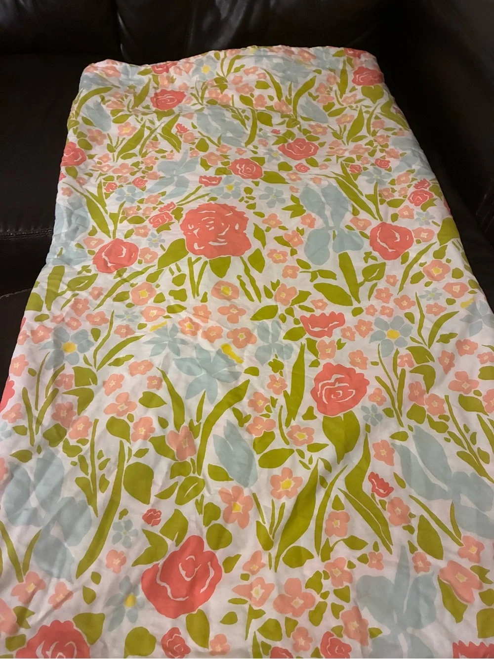 Floral Duvet Cover Size Queen in Coral, Green Floral Multicolor